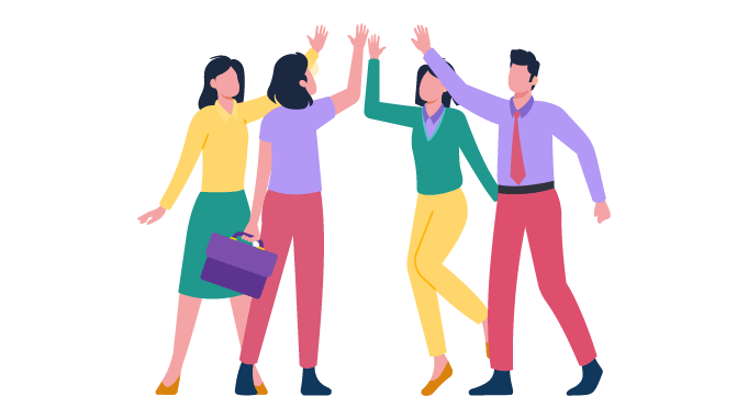 Four Employees Raising Hands in Unison Showcasing Clan Culture.png