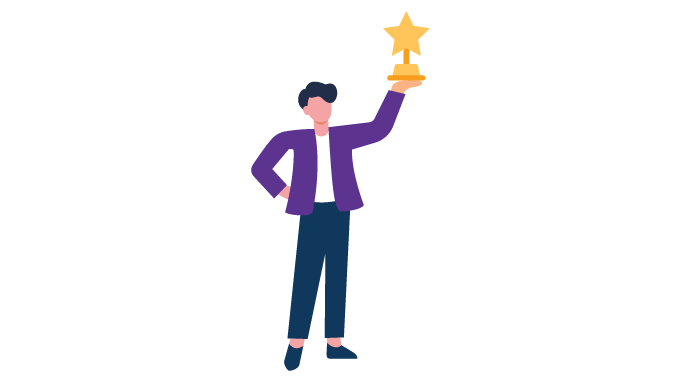 Image of a Confident Employee with a Trophy